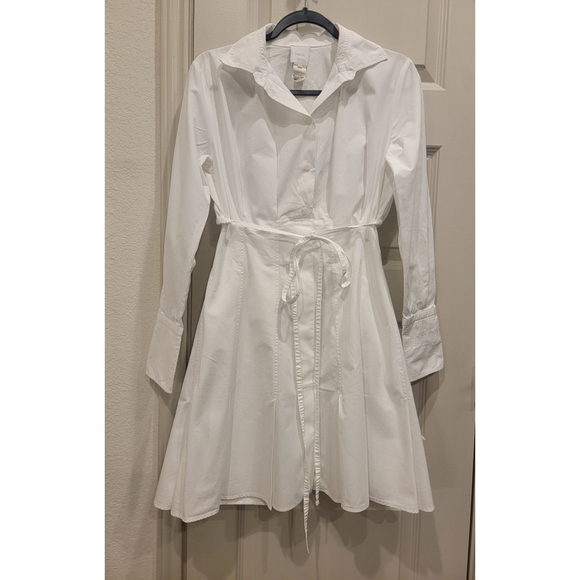 PATOU Belted Pleated Cotton-Poplin Mini Shirt Dress Size 8 - Picture 3 of 12